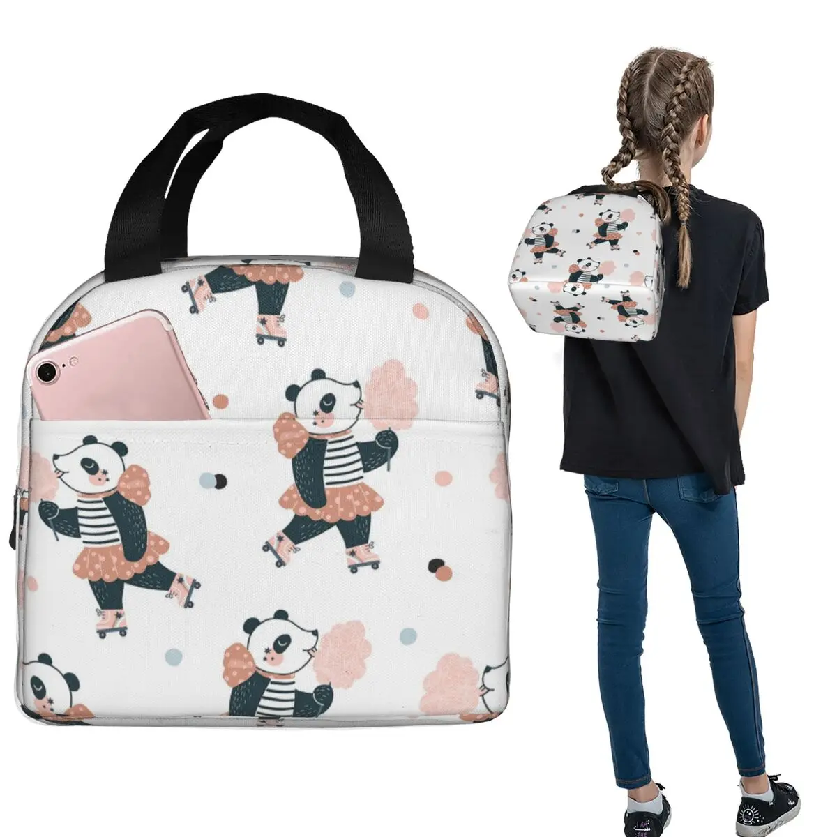 Cute Panda Wear Skirt Insulated Lunch Bag for Women Kids Portable Food Boxes Thermal Lunch Box Tote