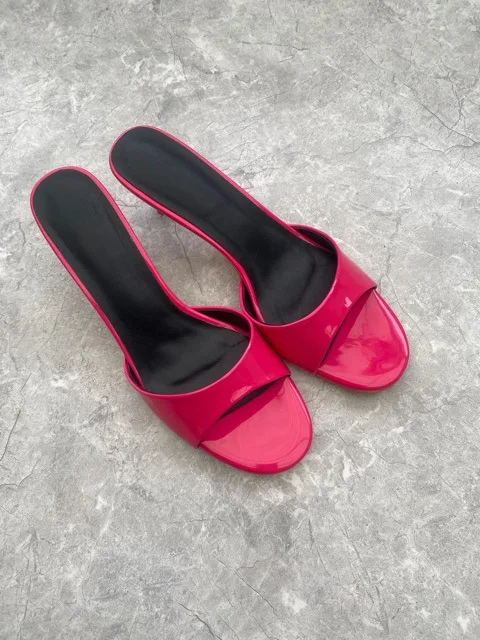 Nuevas Mules de Tacón Bajo de Charol para Mujer, Punta Redonda, Rosa Claro Fucsia, Elegantes, para Fiesta, Casuales, de Verano, Sandalias de Moda