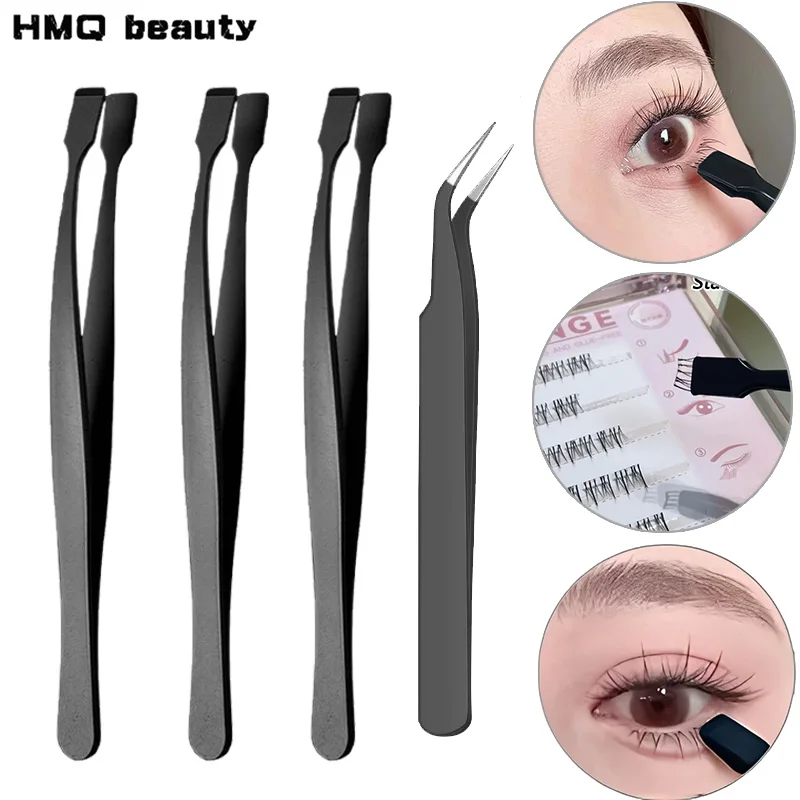 2개입 속눈썹 집게 세트 속눈썹 집게 클립 뾰족한 평평한 클립 속눈썹 접착용품 하부 속눈썹 어플리케이터 휴대용 메이크업 클램프