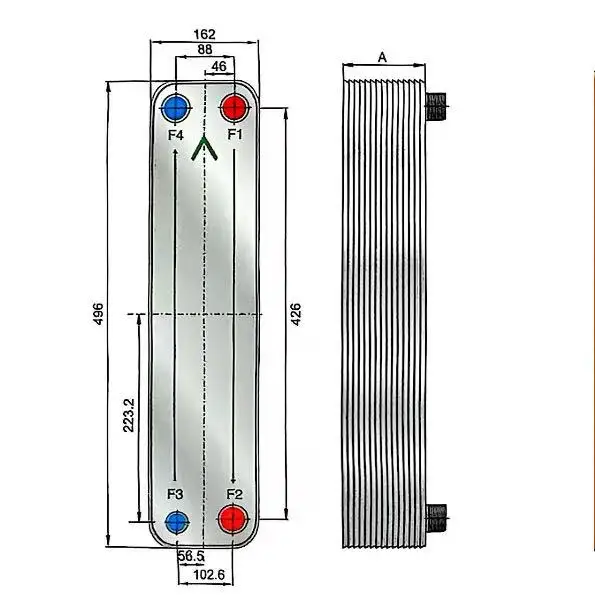High Heat Transfer at Low Flow Rate Plate Heat Exchanger FHC088FS for Heat Pumps,Low Flow Resistance Design, Certification CE&UL
