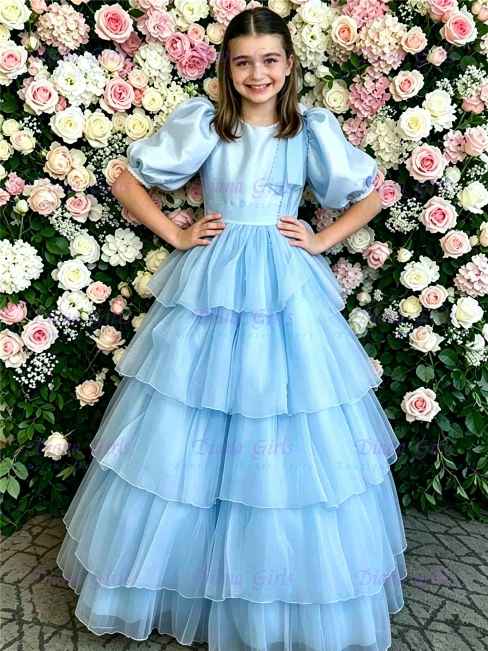 Elegant Blue Flower Girl Dress Tulle Fluff for Wedding Ball Dresses Ruffles Floral Toddler Pageant Gown Birthday Party Gowns