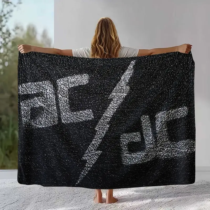 Fashion ACDC Rock Band Sign Catoon Flannel Blanket,Ultra Soft Warm Plush Throw for Home Bedroom Bed Sofa Cover Camping Picnic