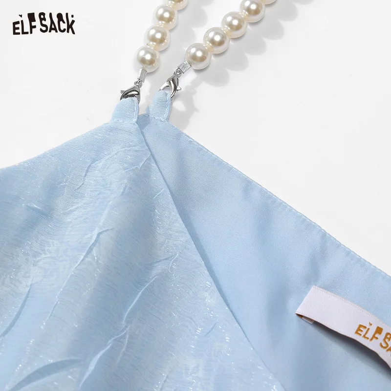 ELFSACK 2024 Summer New Arrivals Pearl shoulder strap suspenders waist temperament cake skirt dress for women