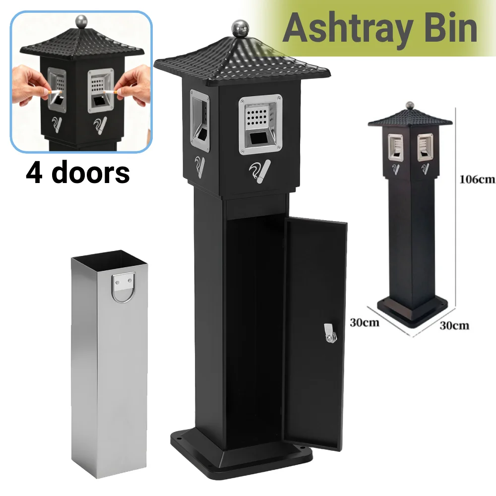 

Stainless Steel Floor Standing Ash Tray Anti Rust Standing Outdoor Ashtray Cigarette Butt Disposal with Inner Bucket Trash