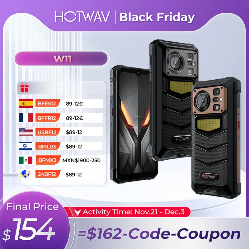 2024 New HOTWAV W11 Rugged Smartphone 6.6'' FHD+  24MP Night Vision 20800mAh 280LM Flashlight 33W Fast Charging Cellphones