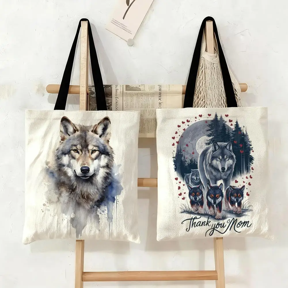 Majestic Wolf Portrait Storage Bags Double-Sided Print Canvas Tote Bag Fashion Large Capacity Women's Shoulder Handbag