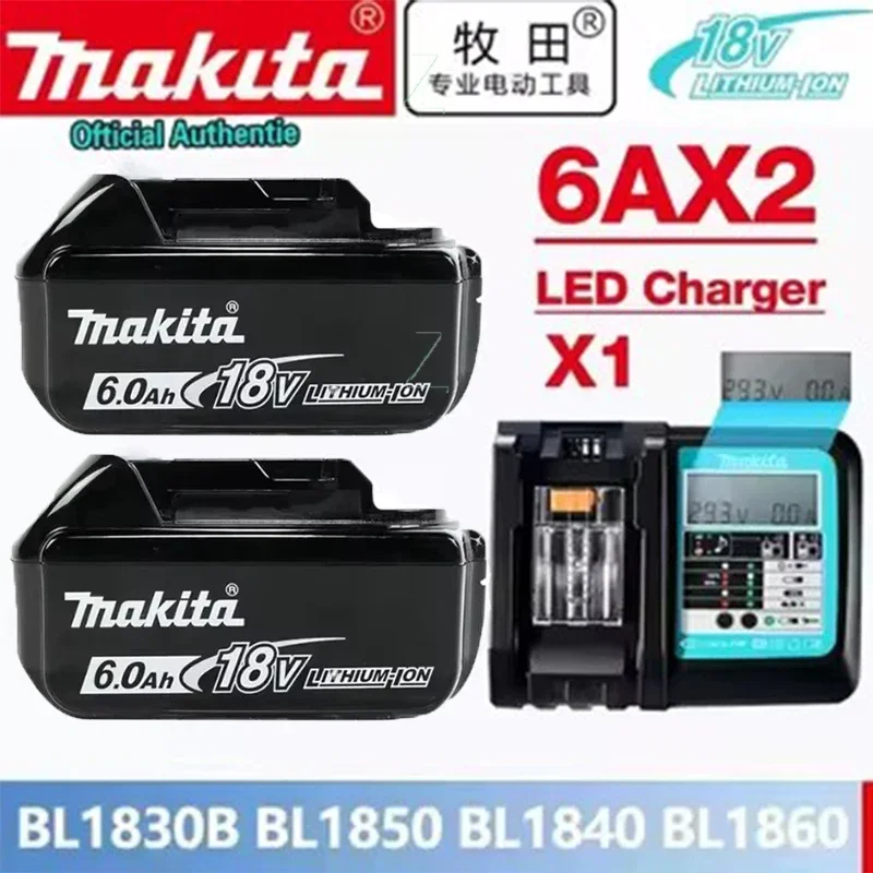 Original Makita 18V 6Ah rechargeable battery, LED displays battery level, for Makita BL1830 BL1840BL1860B BL1850 power tools