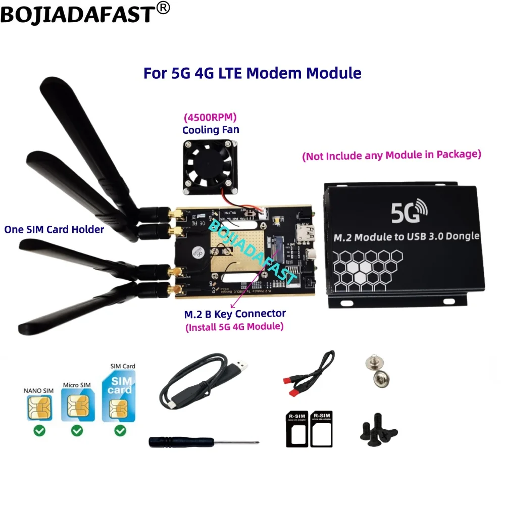 USB 3.0 Type-A NGFF M.2 B-Key Wireless Adapter 1 SIM Card Slot 4 Antennas Protection Case For 5G 4G LTE Modem Module