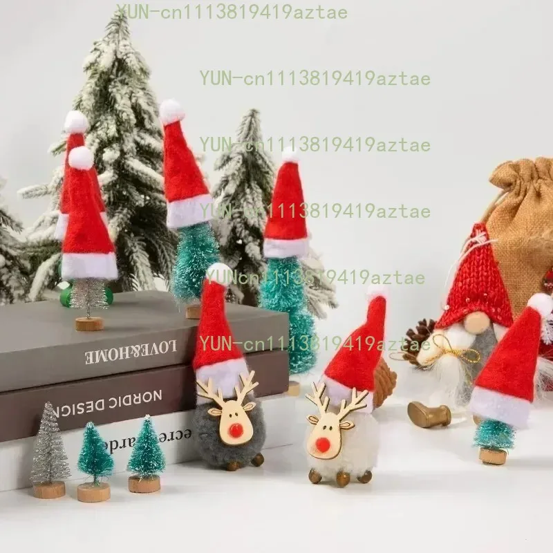Mini Velvet Santa Hats, Wine Bottle & Lollipop Caps, Xmas Party Table Decor Holders