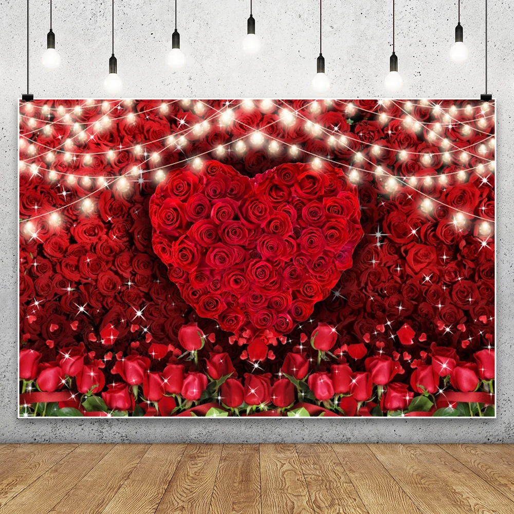 Valentine's Day Rose Flowers Wall Photography Background Romantic Wedding Banner Heart Shaped Ring Lover Portrait Photo Backdrop