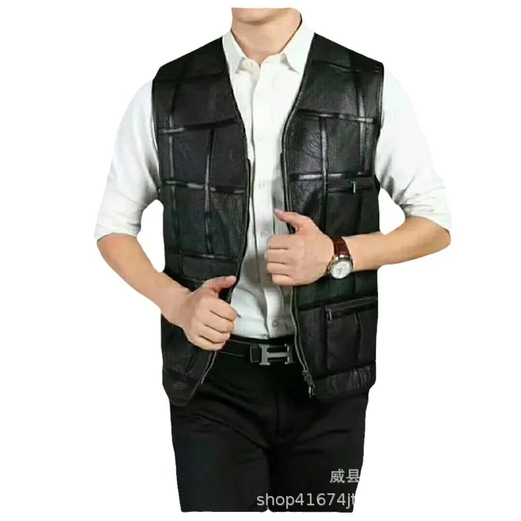 Autumn and winter middle-aged and elderly vest fur integrated men's leather vest wool sheepskin vest, sheepskin genuine leather