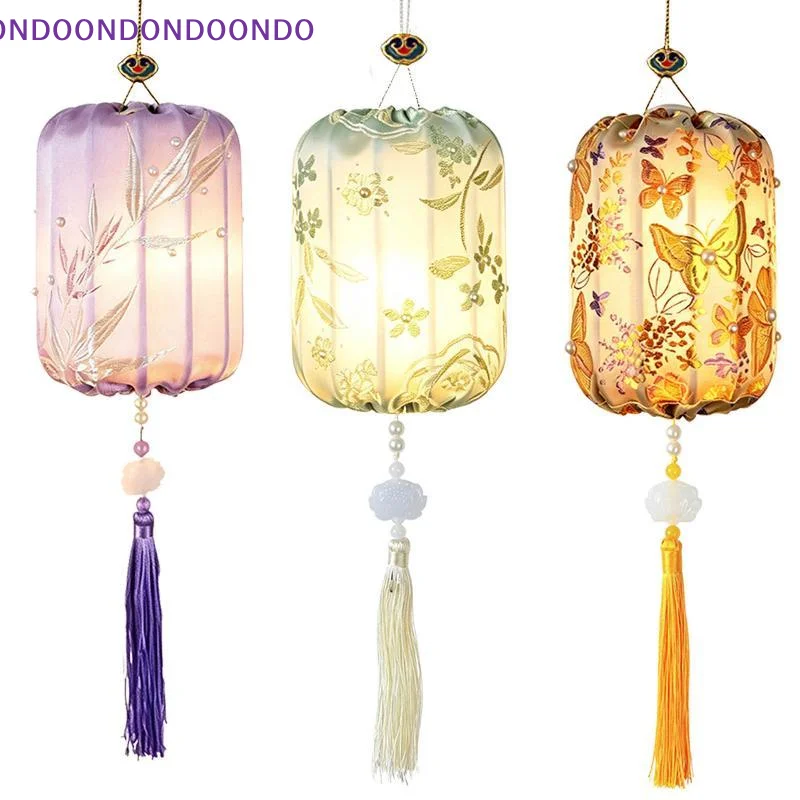 Handheld Retro Toy Handmade Brocade Lantern DIY Glowing Creative Wooden Lamp Kit Portable Vintage Mid Autumn Craft Moon