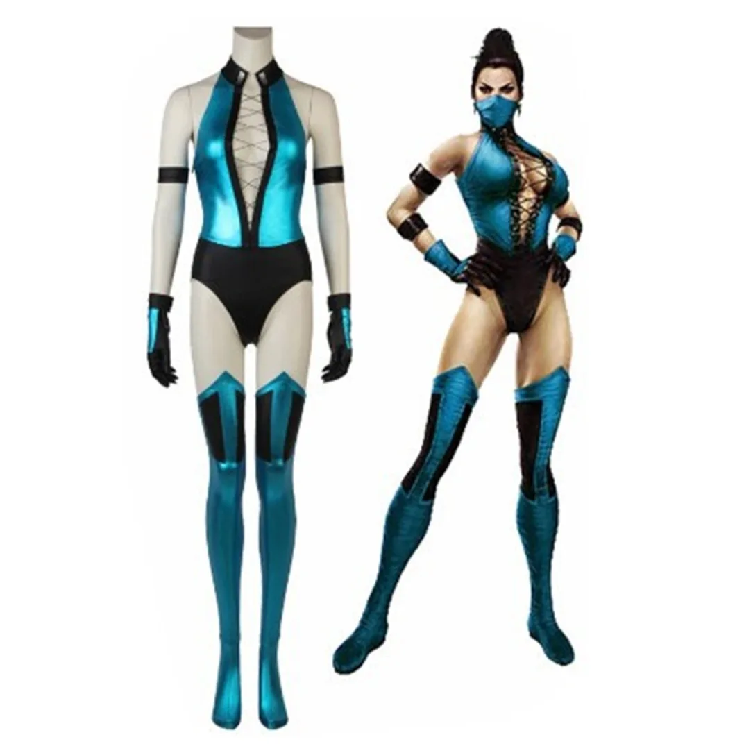 Mortal Kombat Kitana Cosplay Costume Halloween Outfit Full Set Role Play Clothes for Girls Women Teens