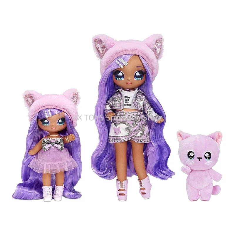 Na! Na! Na! Set di bambole morbide per famiglie a sorpresa con 2 bambole alla moda e 1 bambola di peluche alla moda per ragazze, casa da gioco, bambole
