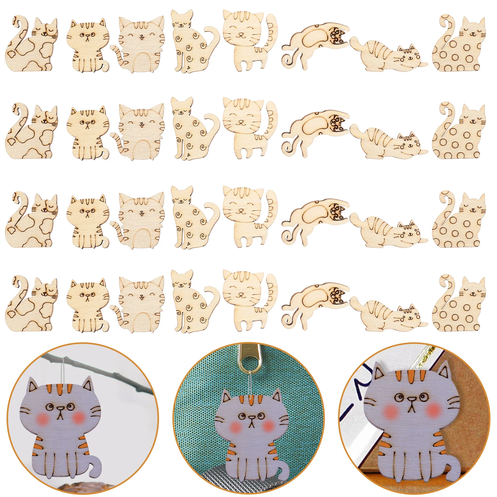 

100 Pcs Cat Cutouts Kitten Toys Cartoon Paint DIY Graffiti Slices Wood Chips Wooden Child