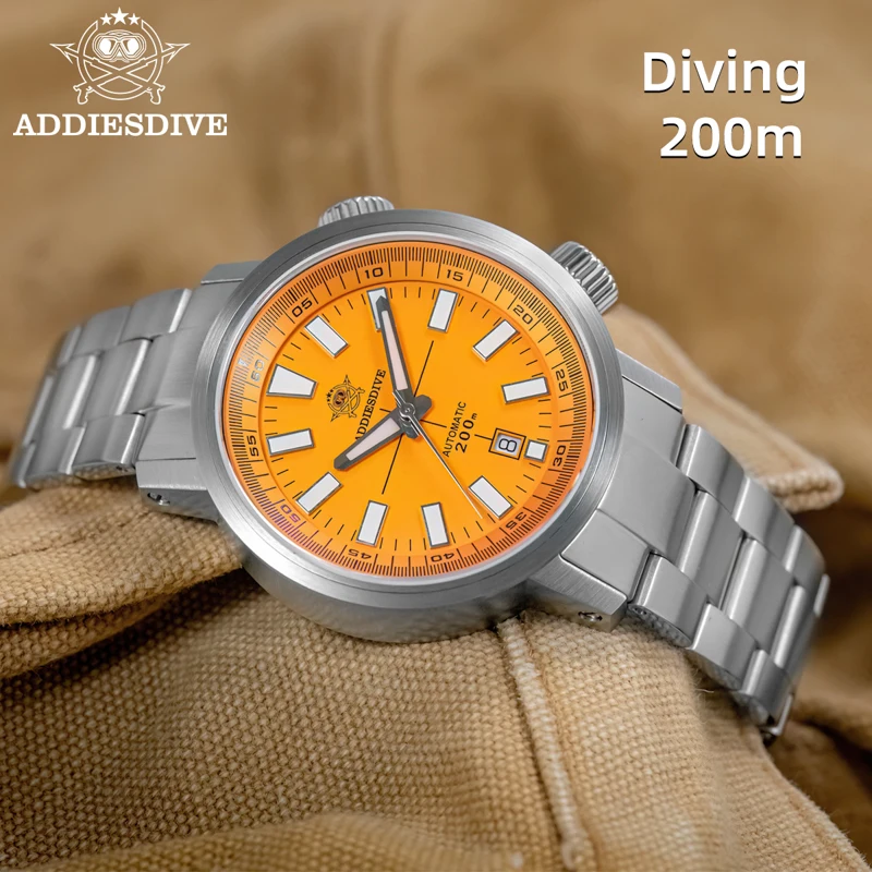 ADDIESDIVE Watch for Man Stainless Steel Dress Automatic Mechanical Watches Waterproof 20ATM Luxury Date Clock AD2093 Wristwatch