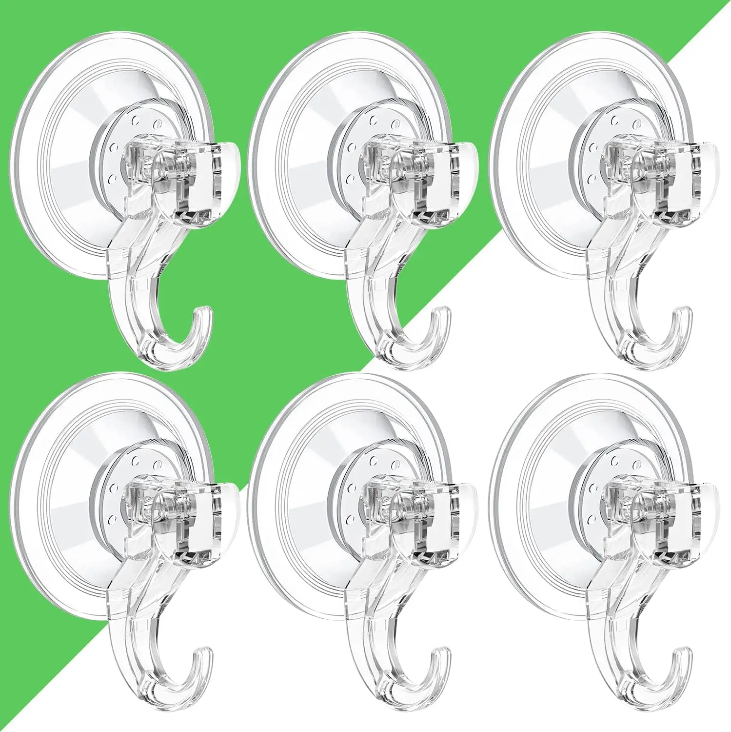 

6 Pack Reusable Suction Hooks - Powerful Waterproof Clear Removable for Shower, Tile, Bathroom, Towel, Kitchen, RV, Travel