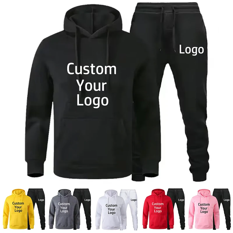 

2024 Design Men's Autumn Winter Sets Your Logo Normcore High Street American Hoodie+Pants 2 Pieces Casual Male Sports Clothes