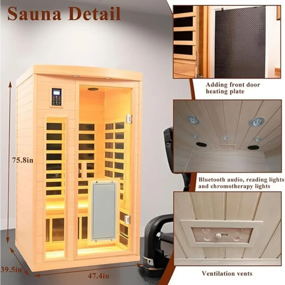 Far Infrared Saunas,  with Bluetooth Speakers, LED Reading Lamp and Chromotherapy LampIndoor Sauna Room