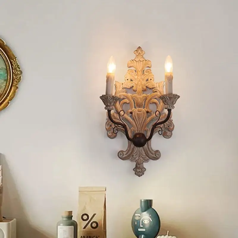 

Vintage Wooden Wall Lamp for Bedroom Living Room Corridor Decor American Country Style