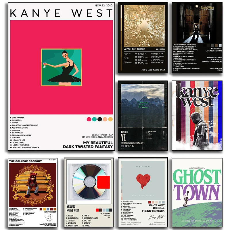 Pop Rapper Kanye West Music Album Series Poster Print Canvas Art Pictures for Living Room Bedroom Wall Decor Frameless Painting