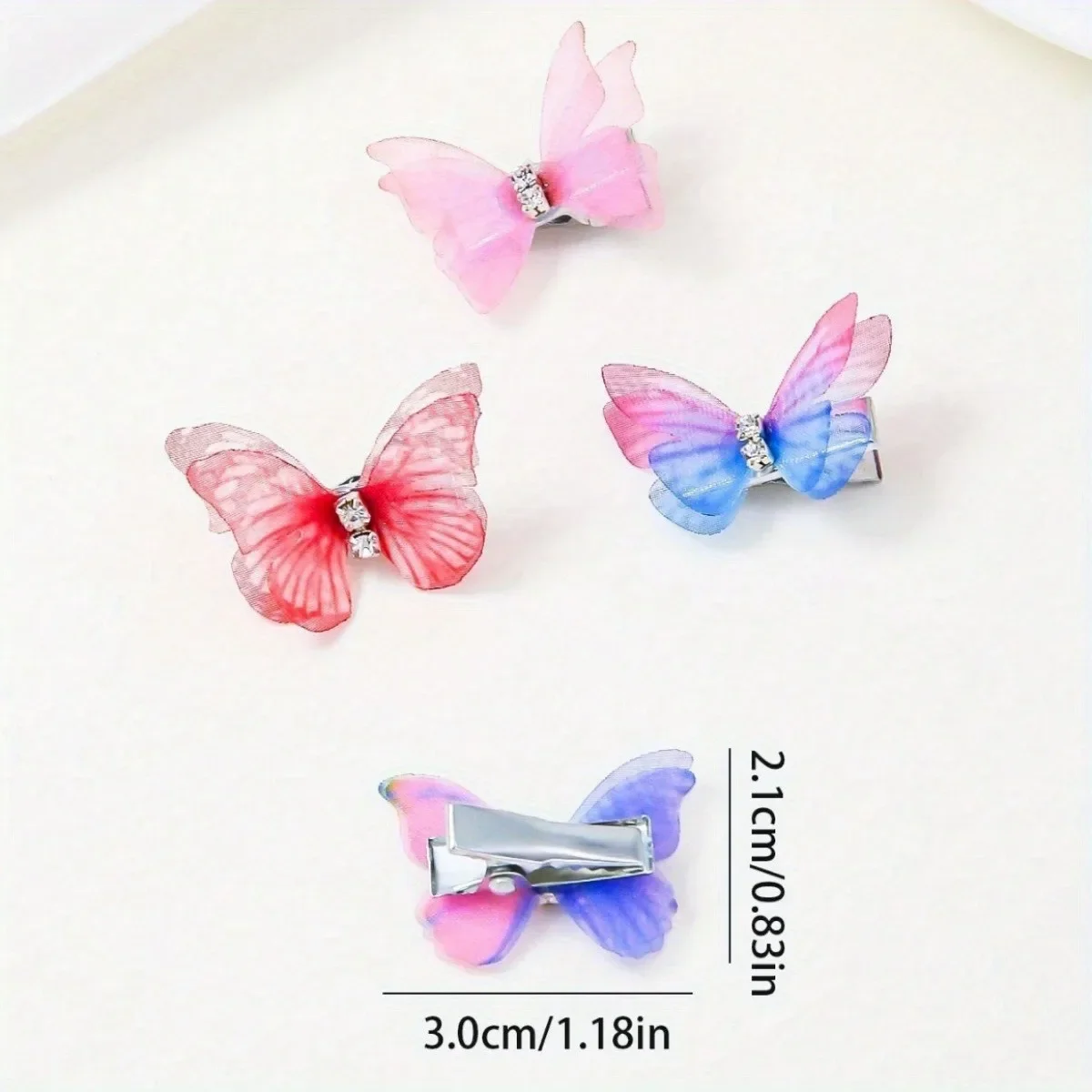 8/12 pieces, colors vary. Women’s gradient double-layered butterfly hair clips. Cute, princess-themed daily accessory set. image 5