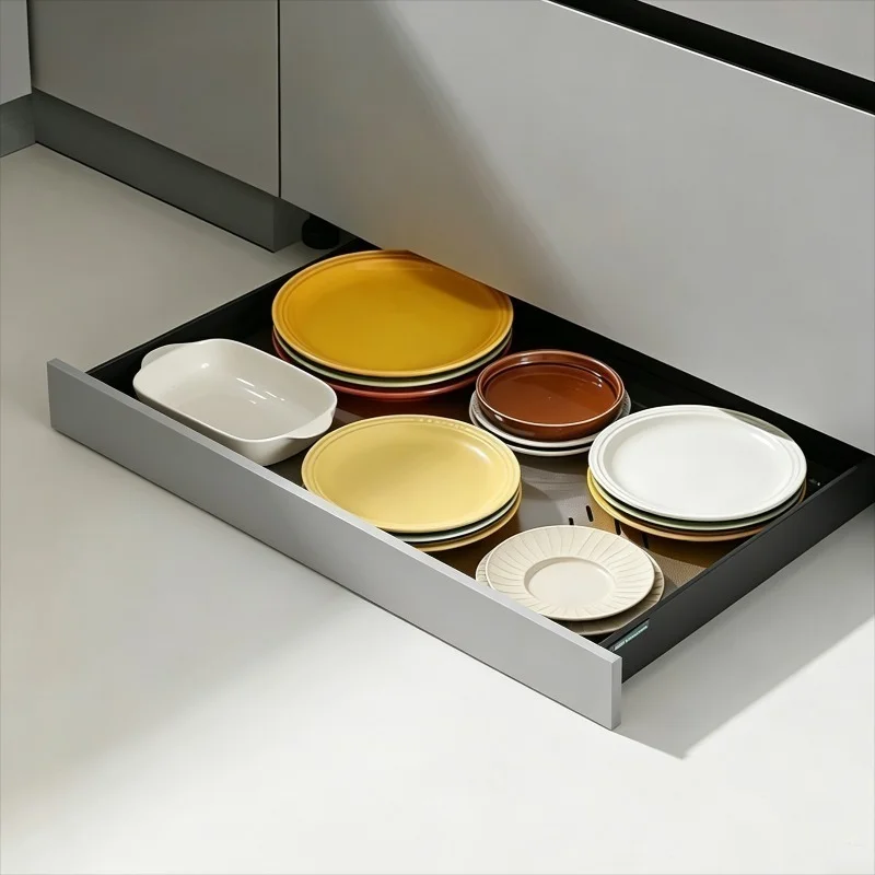 Metal Kitchen Drawer Storage Rack Pull-out Organizer Holder No-Drill Spice Cutlery Storages Cabinet for Toe Kick Kitchen Drawers