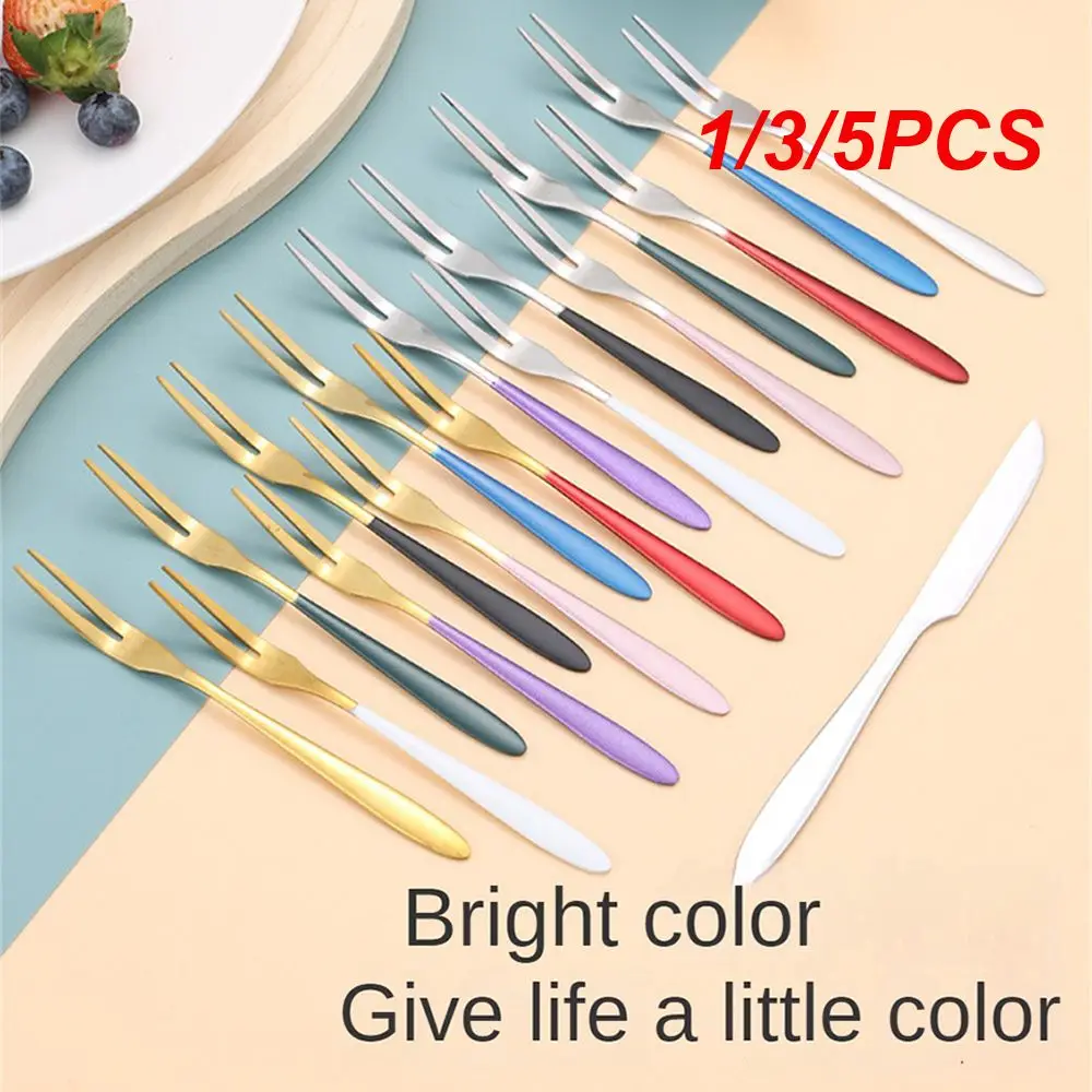 1/3/5PCS Fruit Sher Gold 304 Stainless Steel Ins Wind Household Tableware Childrens Small Fork Two Toothed Fork Cute Fruit Stick