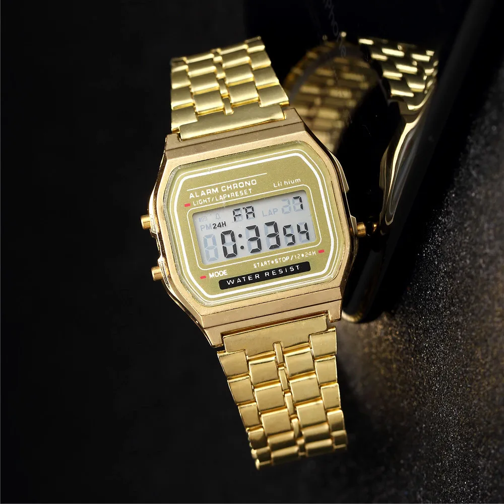 Luxury LED Digital Watches for Men Stainless Steel Gold Sliver Electronic Watch Fashion Business Mens Watch relogios masculino