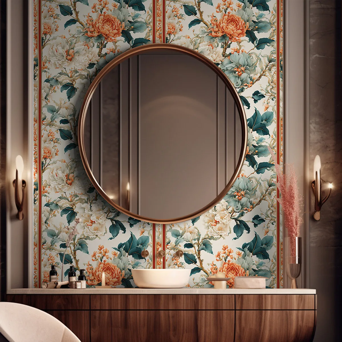 Peony Flowers Peel and Stick Wallpaper Chinese Vintage Contact Paper Self Adhesive Wall Paper for Bathroom Apartment Waterproof