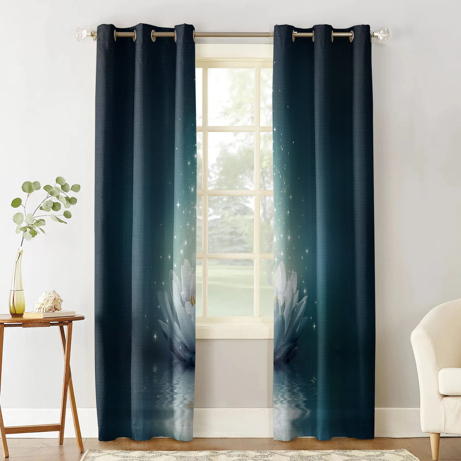 Water Surface Lotus Magic Curtain Kids Bedroom Kitchen Curtains Modern Living Room Home Decor Window Treatments