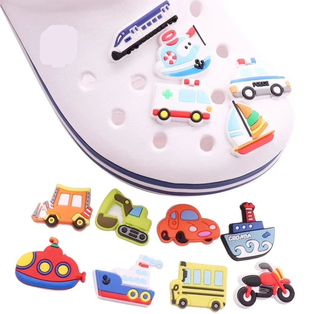 

1pcs Cartoon Vehicle Train Sailboat Motorcycle Ambulance PVC Shoe Charms Hole Slipper Accessories Shoes Ornament Children Gift