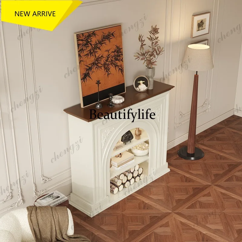 a95 New Chinese fireplace cabinet French retro decorative cabinet Living room background wall electronic simulation fire entranc