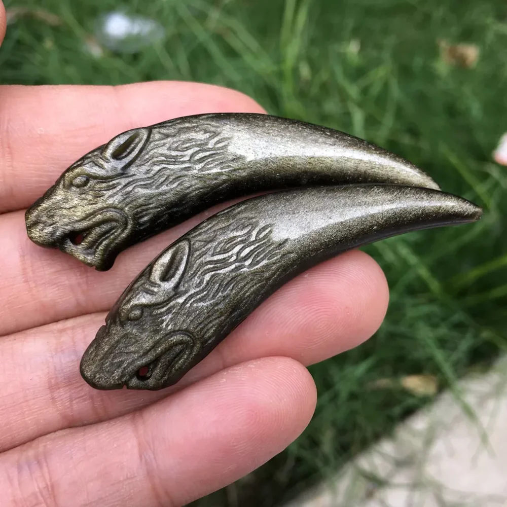 Natural gold obsidian quartz claw pendant jewelry crystal restoration