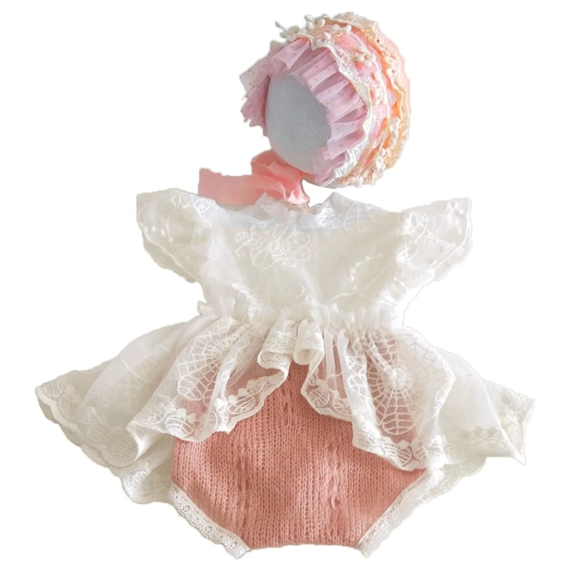 Newborn Photography Props Hat Set Jammies Pajamas DIY Photograph Studio Accessories Lace Handmade Dropshipping