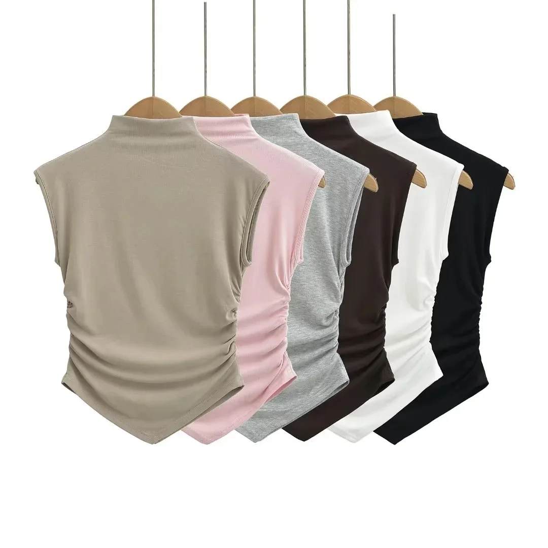 

Women Summer Sexy Turtleneck Sleeveless T-Shirts Tops Solid Slim Fit Pullovers Causal Tees Shirts Female Streetwear Basics Tees