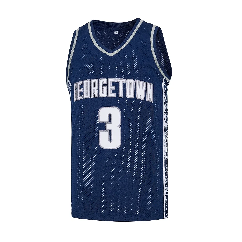 Basketball jerseys high school GEORGETOWN 3 Iverson jersey Sewing embroidery Cheap High Quality Outdoor sportswear Grey Blue