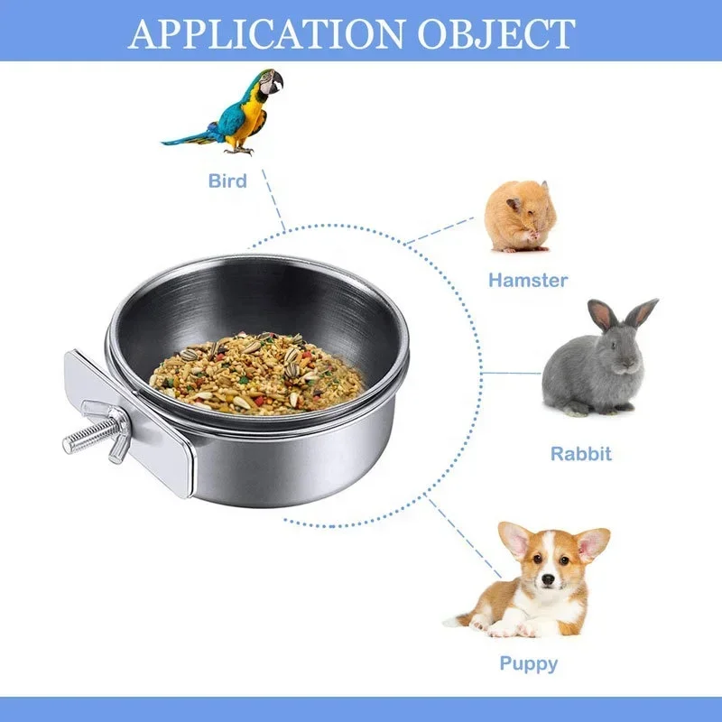 LMZOE สัตว์ขนาดเล็ก Parrot ถ้วยให้อาหาร BIRD Feeder จานสแตนเลสที่ถอดออกได้น้ําดื่มชามอาหารพร้อม CLAMP Holder