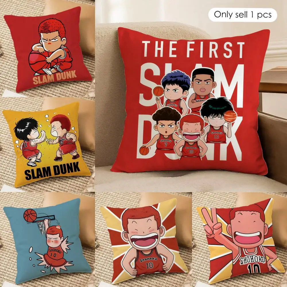 S-Slam Dunk cartoon Cushion Cover Silky Short Plush Invisible Zipper Dustproof Sofa Pillow Case for Home Decor