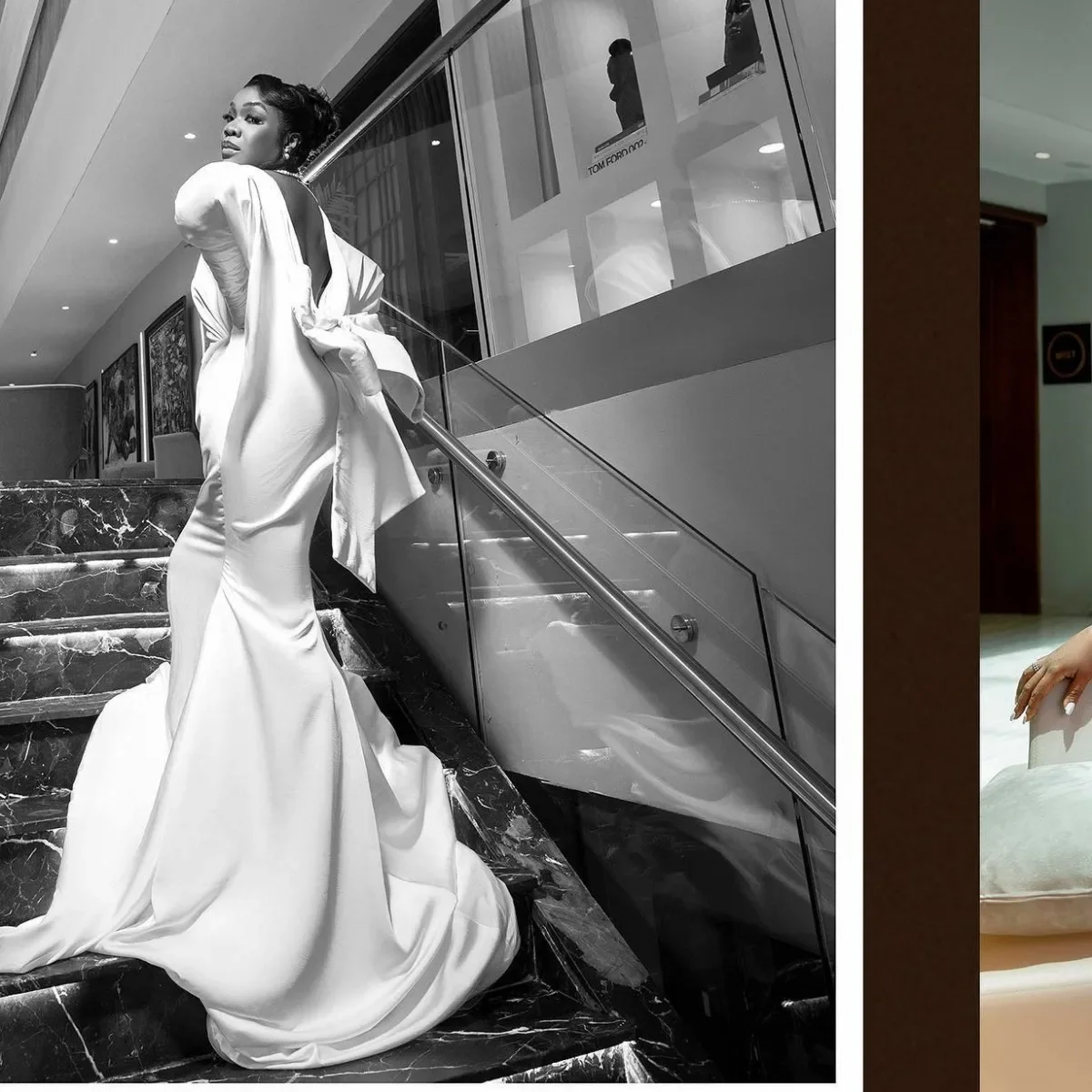 Abito da ballo taglie forti con maniche lunghe con fiocco grande Abiti da sera formali da donna africani Abiti da sera sexy a sirena con retro