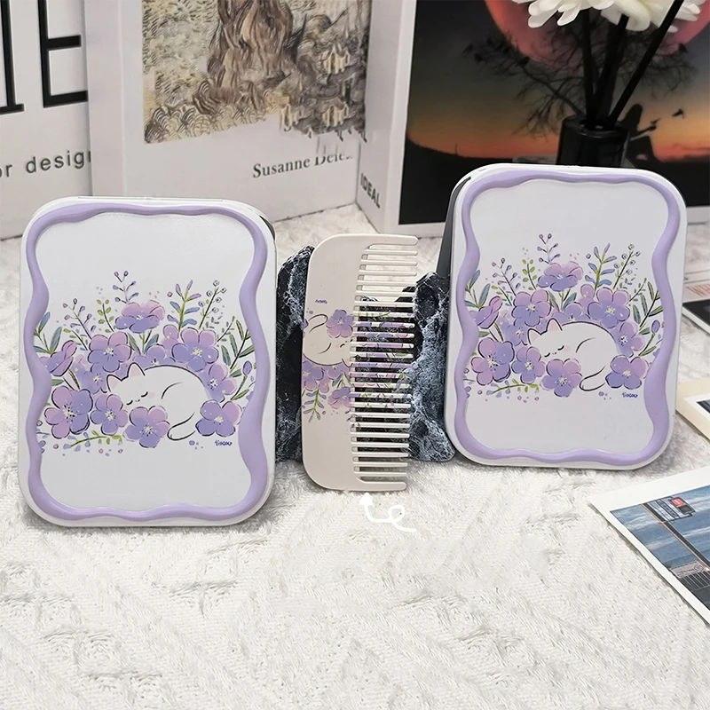 Fiori Flip-Top specchio per il trucco pieghevole specchio tascabile portatile specchio per il trucco cosmetico rettangolare da donna con pettine