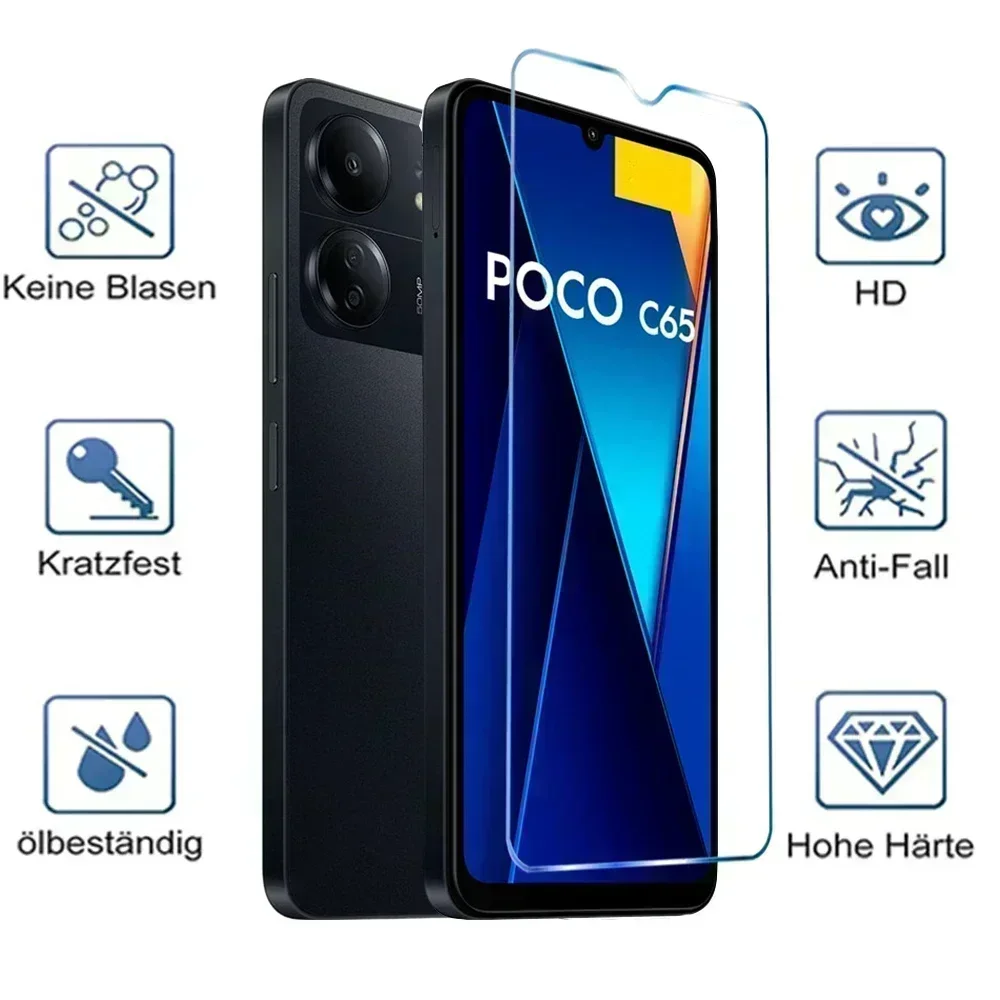 4IN1 الزجاج المقسى ل POCO C65 C40 M6 M5 M4 حامي الشاشة ل POCO F6 F5 F4 F3 X6 X5 X4 X3 GT Pro 5G طبقة عدسة واقية