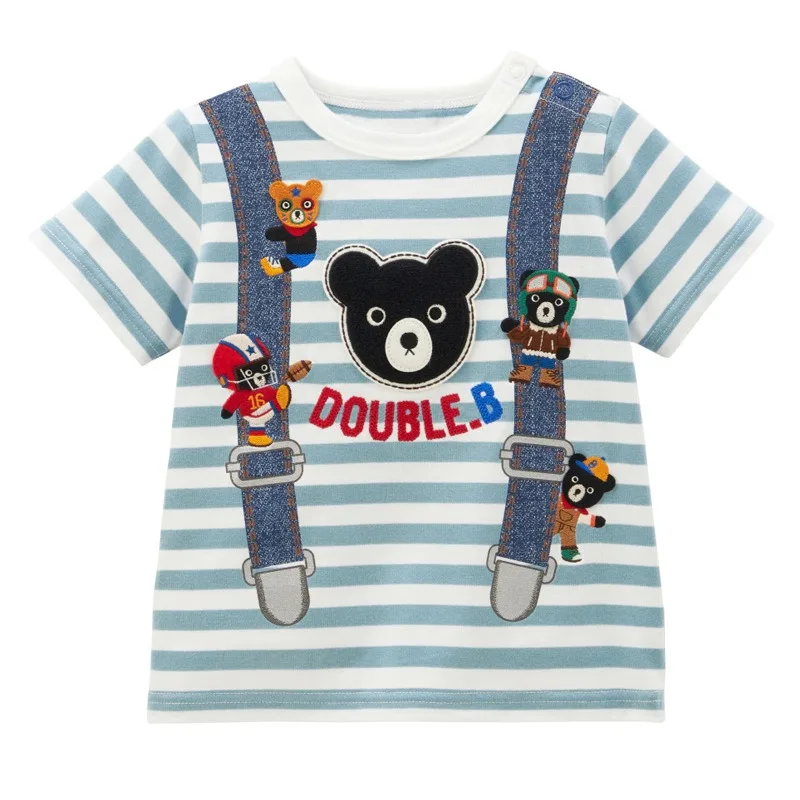 Summer Boys Short Sleeve T-shirts Cartoon Black Bear Stripe T-shirt  Boy Clothes Cute Tops Baby Tees Graphic Top Roupa Infantil