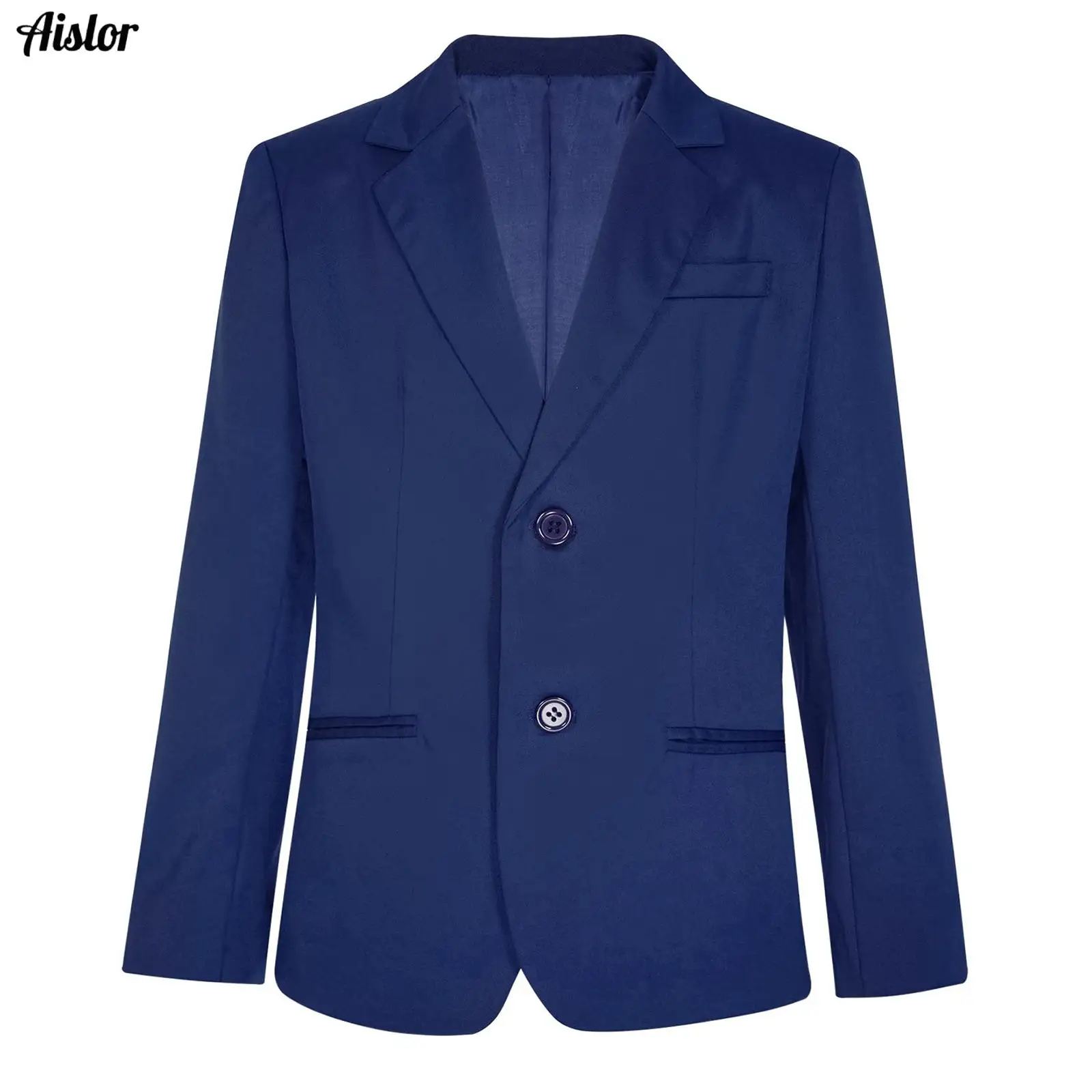 Girls Boys Gentleman Blazer Suit Notch Lapel 2-Button Decor Pockets Shoulder Pads Jacket Coat Outerwear for Weddings Banquets