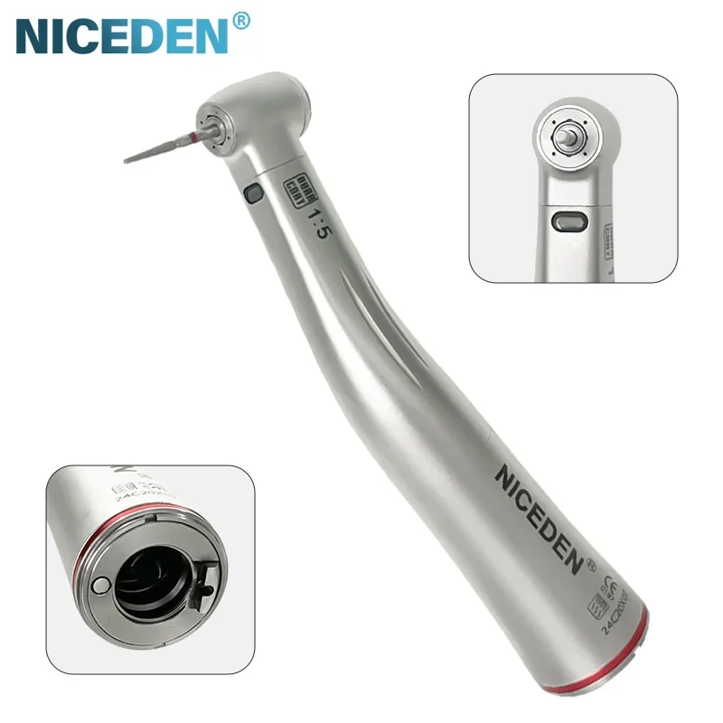 1:5 Dent al Contra Angle Increasing Speed Handpiece LED Fiber Optic Handpiece Inner Water Red Ring