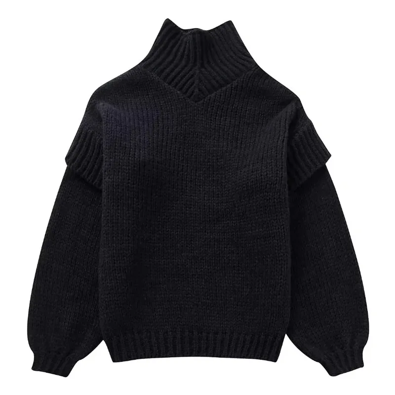 TRAF Knitted Pullovers Women\'s Sweater Autumn Turtleneck Long Sleeve Top Korean Style Knitwears Designer Clothes Women Luxury