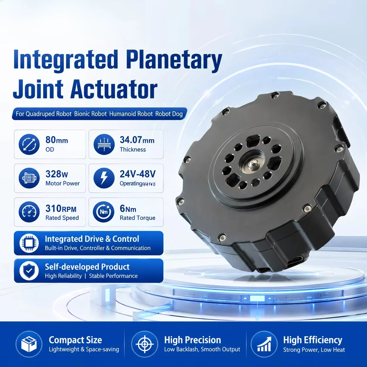 DC 24-48V 80MM diameter reducer 6Nm rated torque 310 rpm 328 watts planetary robot joint module gear motor