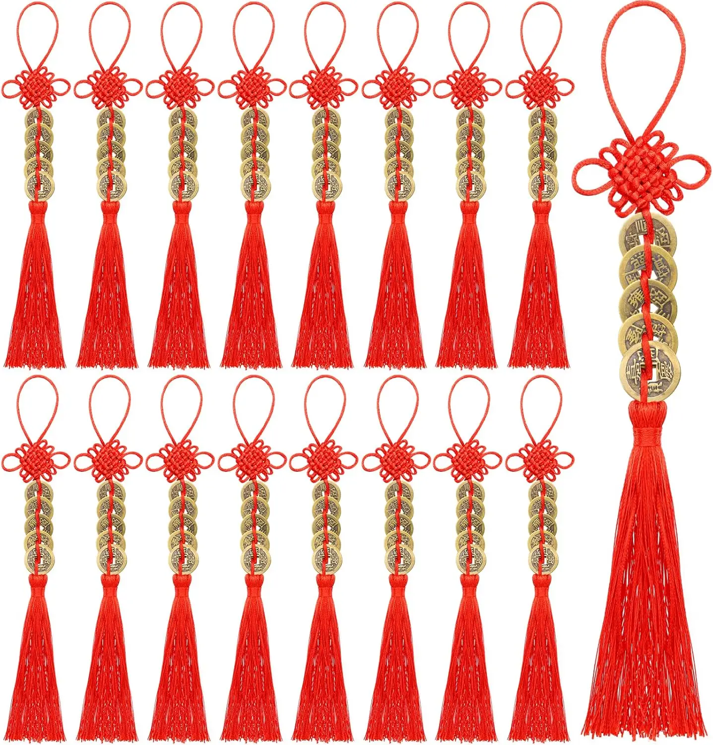 16PCS Feng Shui Coins With Chinese Knot String - Traditional Ancient Dynasty Fortune Coins for Lunar New Year, Wealth, G