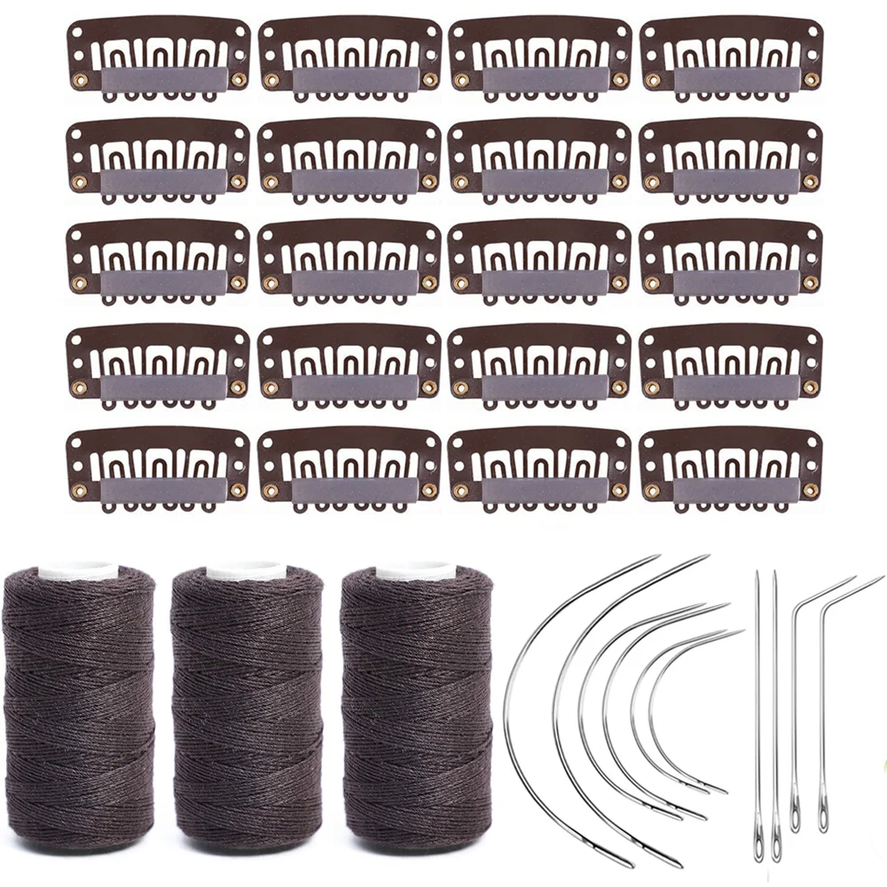 

33pcs wig accessory set tool including 20pcs U-shaped wig clip for hair extension，10pcs Needles and 3pcs Threads