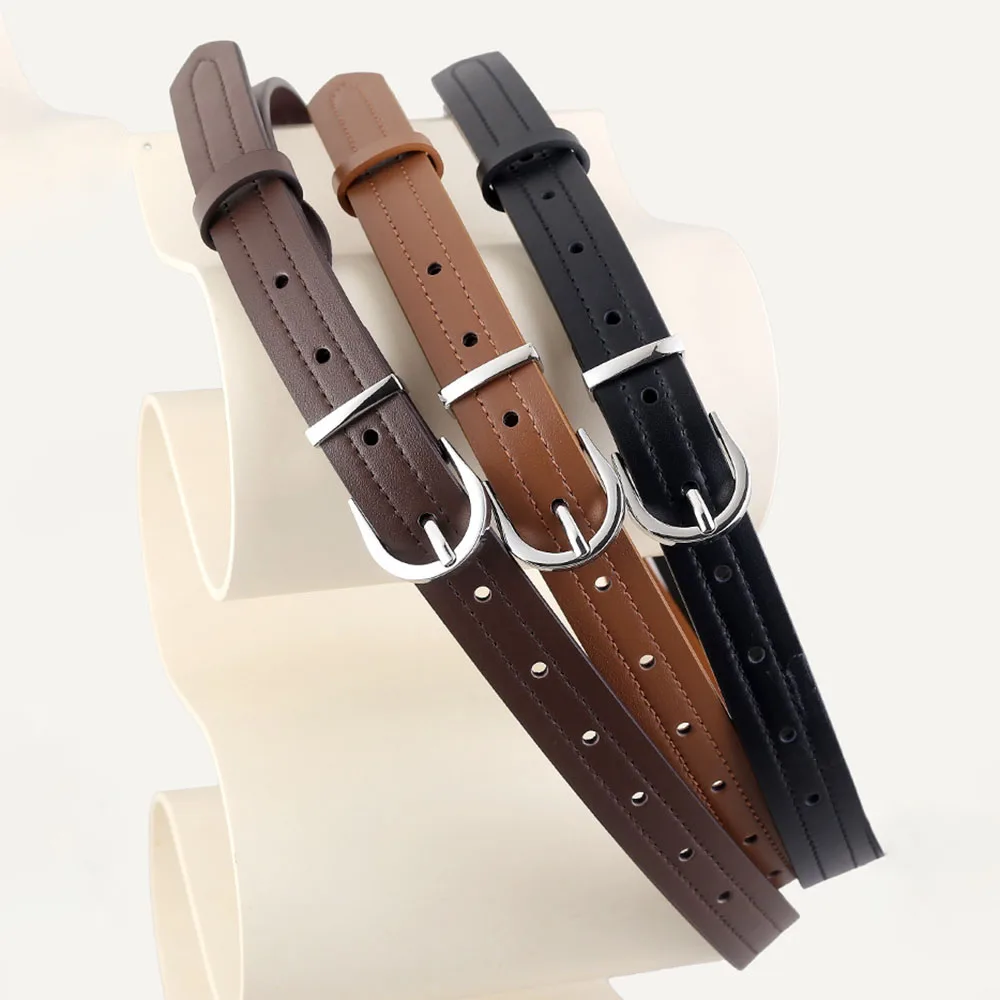 

Fashion Women Leather Belt Casual Sliver Color Metal Pin Buckle Genuine Leather Belt Jeans Trouser Waistbelt Accessories